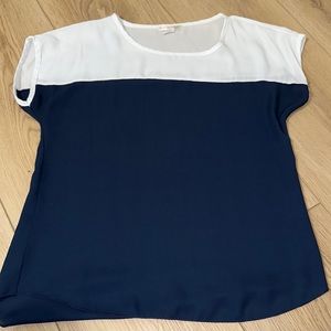 Navy and white color blocked blouse